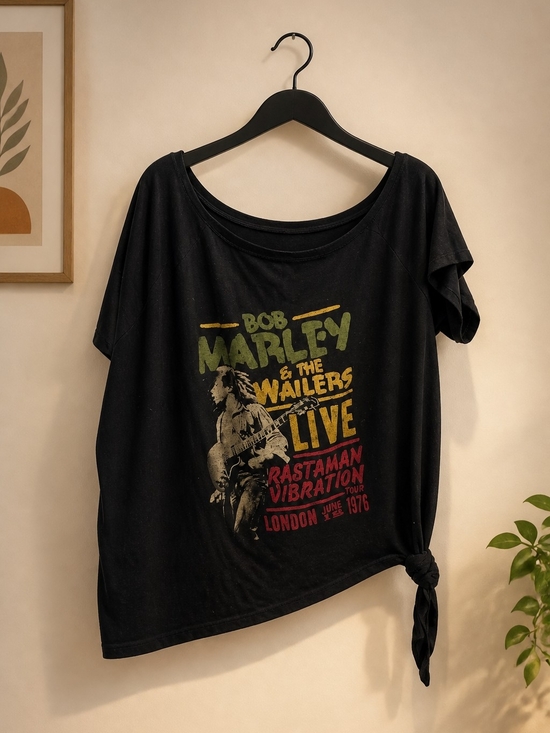 Tops - Bob Marley & The Wailers Live Graphic Tee - Black with Red, Yellow, Green Print